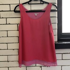 HALOGEN Top Hot Pink Layered Breezy Cami Tank Top Chiffon Relaxed Fit Sz XS